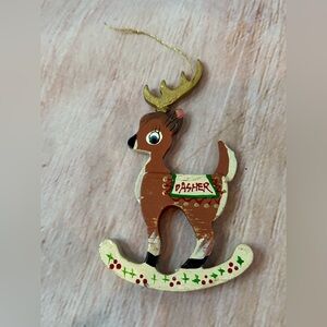 Vintage Kurt Adler Santa's Reindeer Dasher Christmas Ornament Wooden 1977